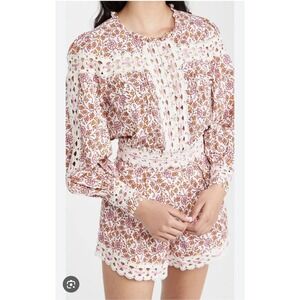 Rahi Antropologie Francoise Ana Top Pink Floral‎ Crochet Lace Ribbon Size L
